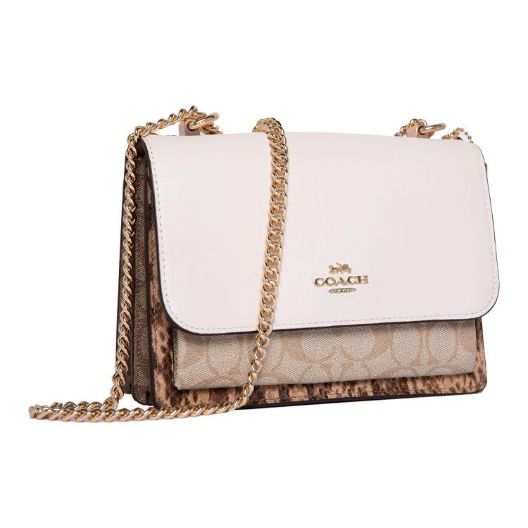 Coach Klare 21 Classic Color Block Chain Canvas And Leather Accordion Bag Women handbags White Brown 1424-IMR2K