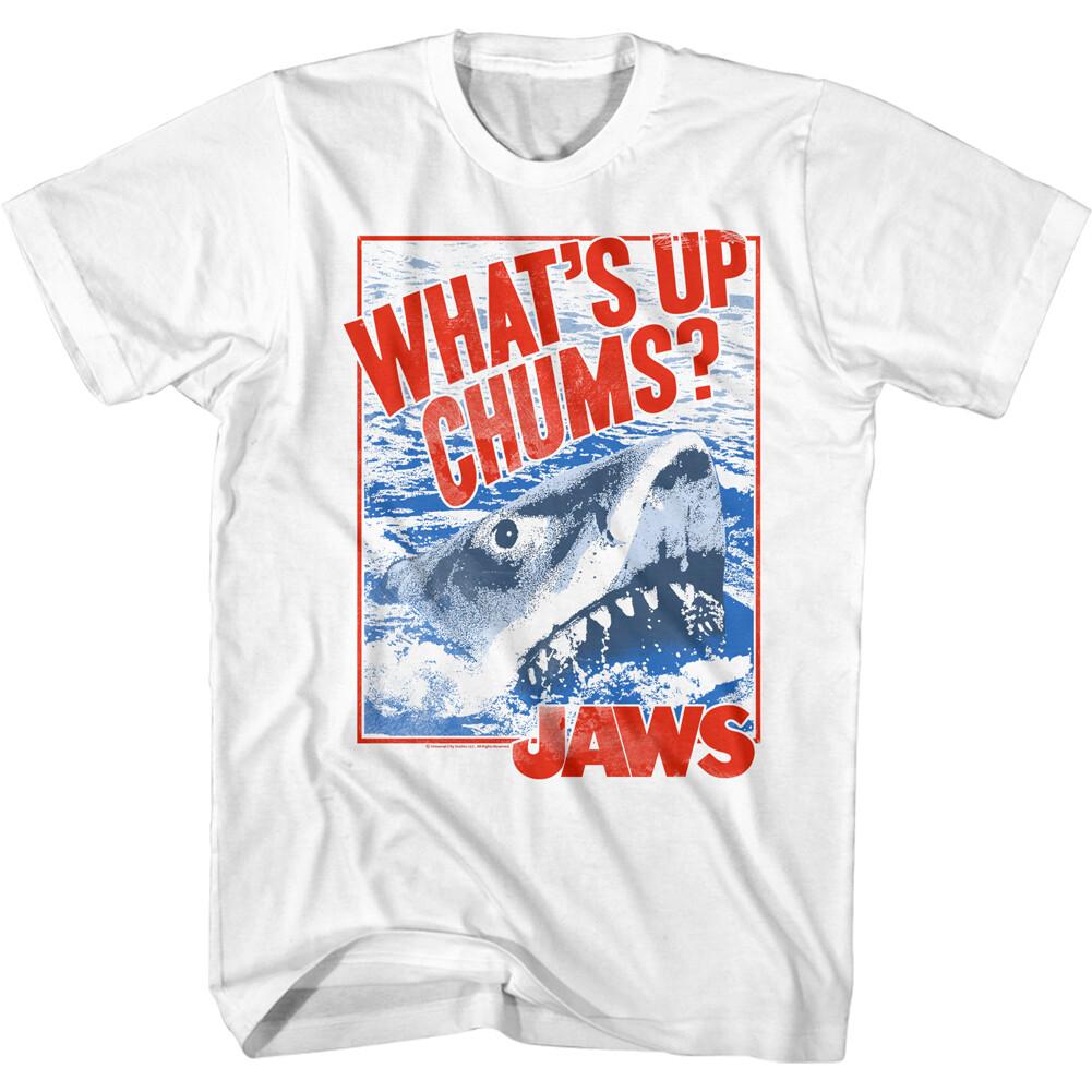Jaws What Up Chums Men T Shirt Shark Sttack Movie Ocean Waves Funny Merch