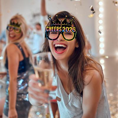 8 шт. Бумажные очки «С Новым 2026 годом» Новогодние очки для вечеринки Новогодние сувениры Реквизит для фотобудки