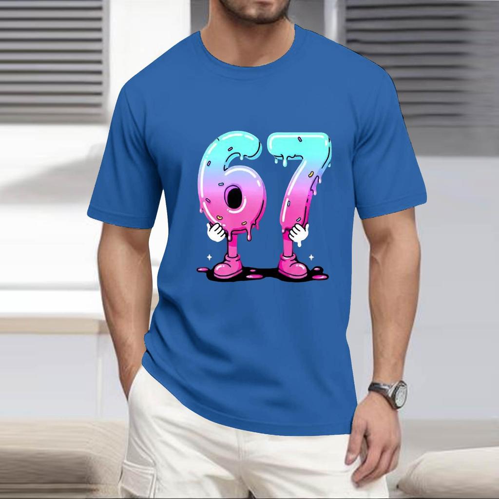 Мужская популярная футболка с принтом, круглым вырезом и коротким рукавом