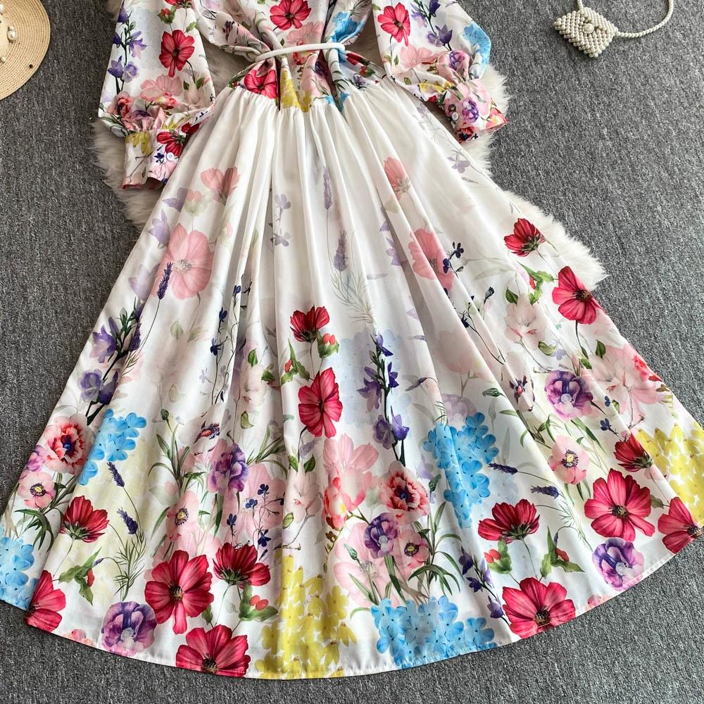 Весна Осень Женские Винтажные Дворцовые Принты Подиумные Платья Рубашка С Отложным Воротником Длинные Макси Праздничные Платья Для Вечеринок