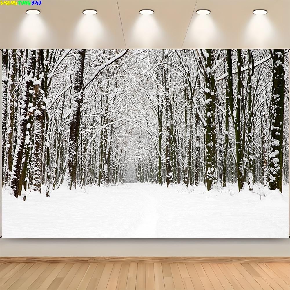 Winter Forest Snowcovered Road Photography Backdrops Blurred Landscape Snowflakes Road Spruce Trees Photo Background XD-08
