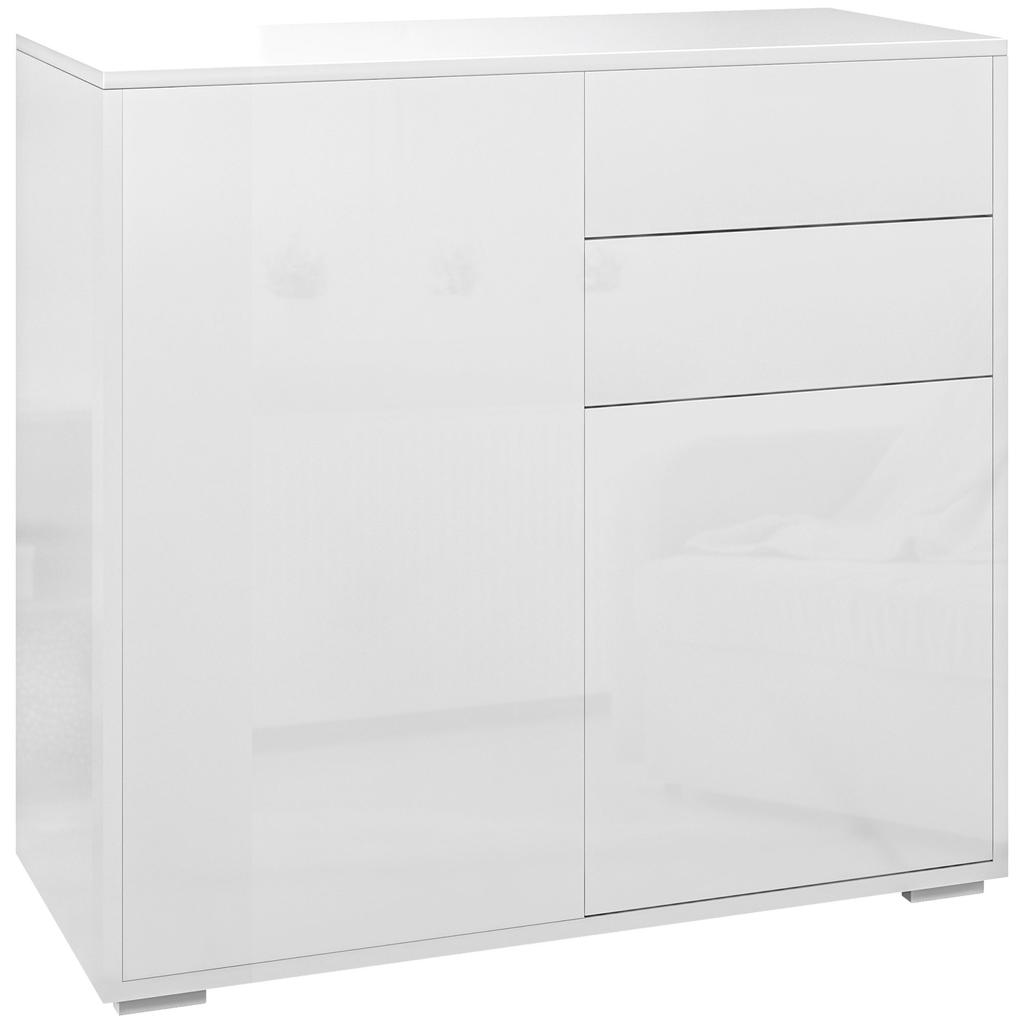 Commode Buffet Storage Cabinet 2 Drawers 2 Doors With Shelf 79 X 36 X 74 Cm Glossy White