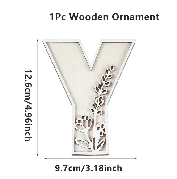 Wooden Alphabet Letters Wall Decor Set Engraved Floral Pattern Home Craft Ornaments Elegant Display for Living Room