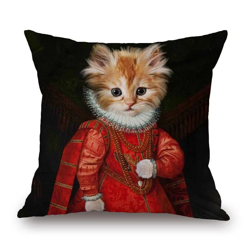 Европейская королевская королева Кошка Портрет Животные Ручная роспись Чехлы для подушек Декоративные подушки для дивана Подушки