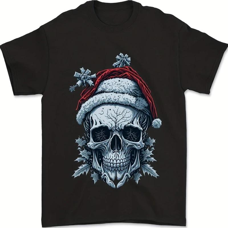 Mens Gothic horror Christmas skull pattern printed pure cotton shortsleeved Tshirt streetwear Springsummer new Fashion top