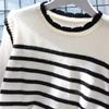 Короткий пуловер в полоску, свитер, женская свободная верхняя одежда, весенний корейский универсальный вязаный свитер с круглым вырезом, пуловер, женский топ