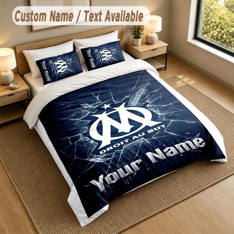 Bedding Set 1 Duvet Cover 2 Pillowcases Olympique Marseille FC Print Soft Bed Linen Bedroom Decor
