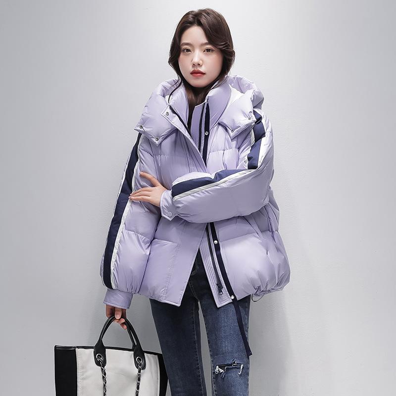 Fashion design sense color matching sleeves short down jacket winter new casual hooded warm small jacket