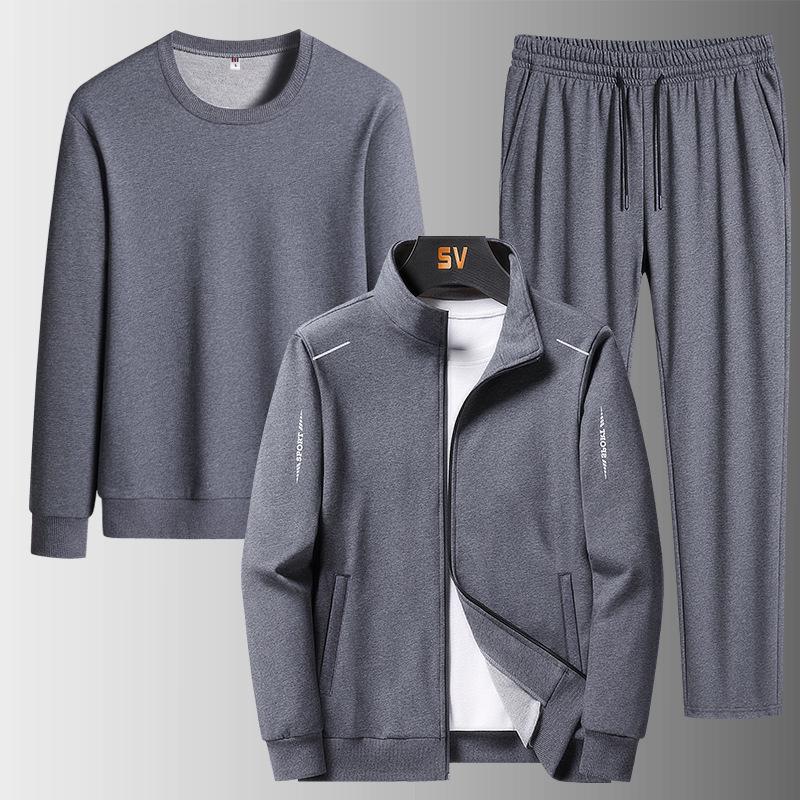 Men's Three-Piece Middle-Aged & Elderly Sportswear Set - Spring/Fall Casual Long-Sleeved Sweatshirt & Pants