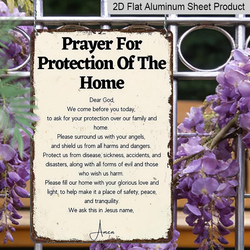 2D Flat Heavy-Duty 8x12" Religious Protection Prayer Metal Wall Decor - Distressed Chic Christian Faith Metal Sign with Blessing, Aluminium Sign for