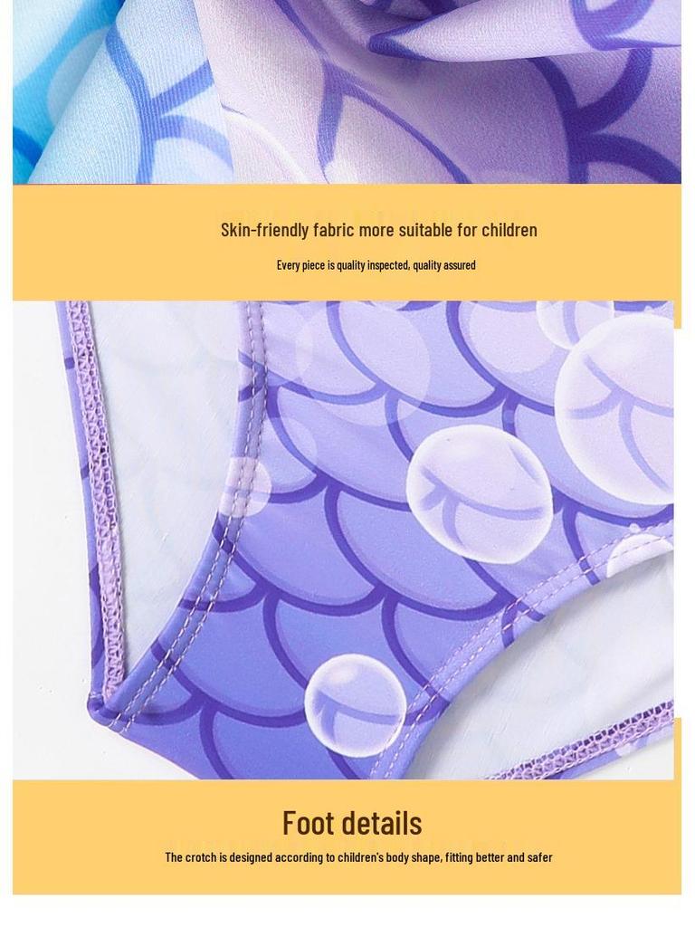 Купальник-халтер с оборкой и принтом «Русалочий хвост» для девочек (2025)