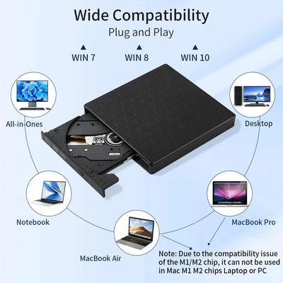 Внешний DVD-привод 2-в-1 USB 3.0 Slim Type-C Портативный RW CD-резак Читатель Плеер Оптические приводы DVD Portatil Для ноутбуков Настольных ПК