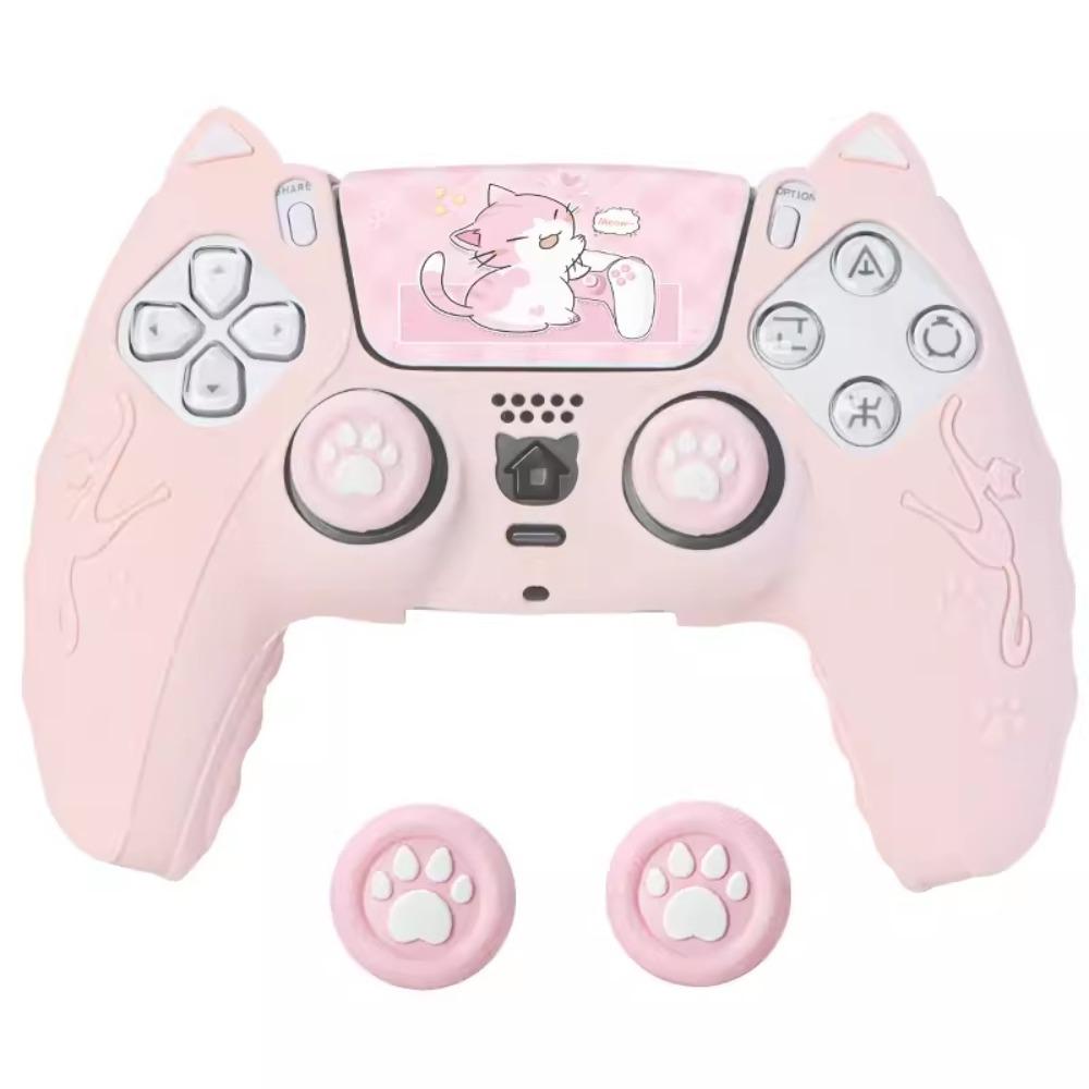 Cat Paw Controller Skin with Thumb Grip Caps Protective Shell Cover Controller Case Set for PS5