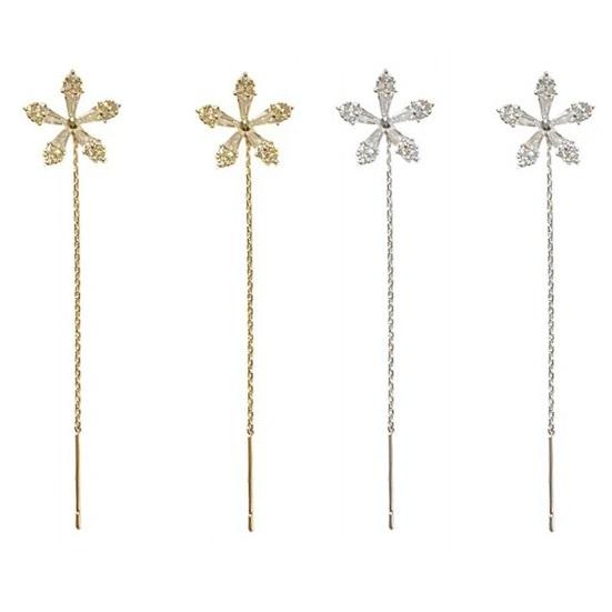 1 пара женских серег, линейные серьги с длинной кисточкой в ​​форме цветка, блестящий кубический цирконий из нержавеющей стали, изысканные украшения для ушей, ювелирные изделия для леди, выпускного вечера, вечеринки