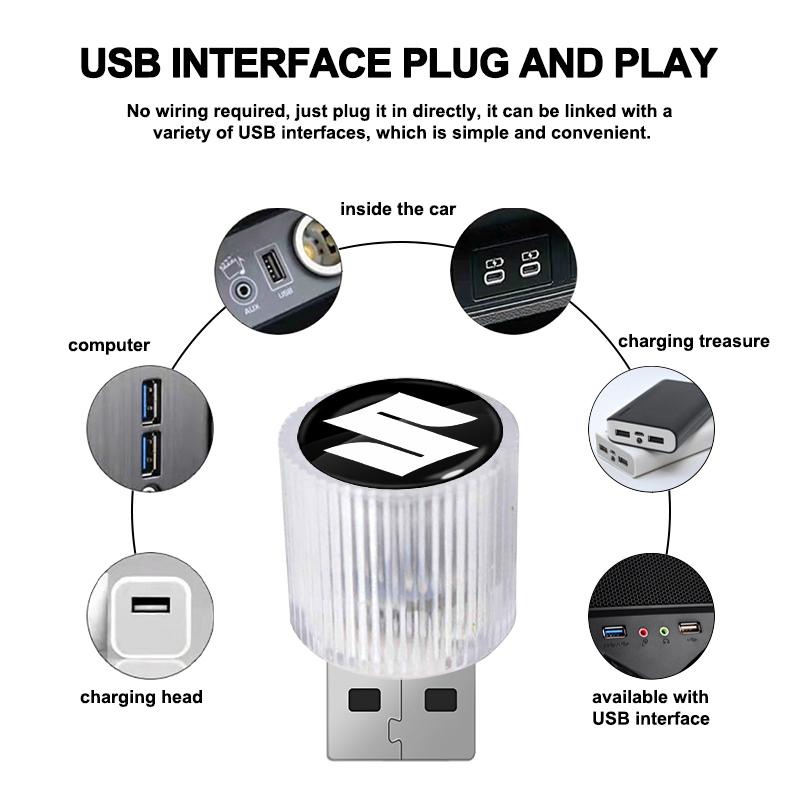 Новый Автомобильный Мини USB LED Подсветка Салона Декоративная Атмосферная Лампа для Suzuki GSR GSR750 GSR600 SV 650 Swift Jimny Grand Vitara Samurai Spacia Liana