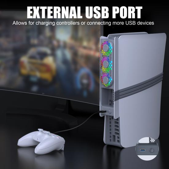 Game Console Cooling Low Noise Adjustable Fan with RGB Lighting USB External Fan Cooler