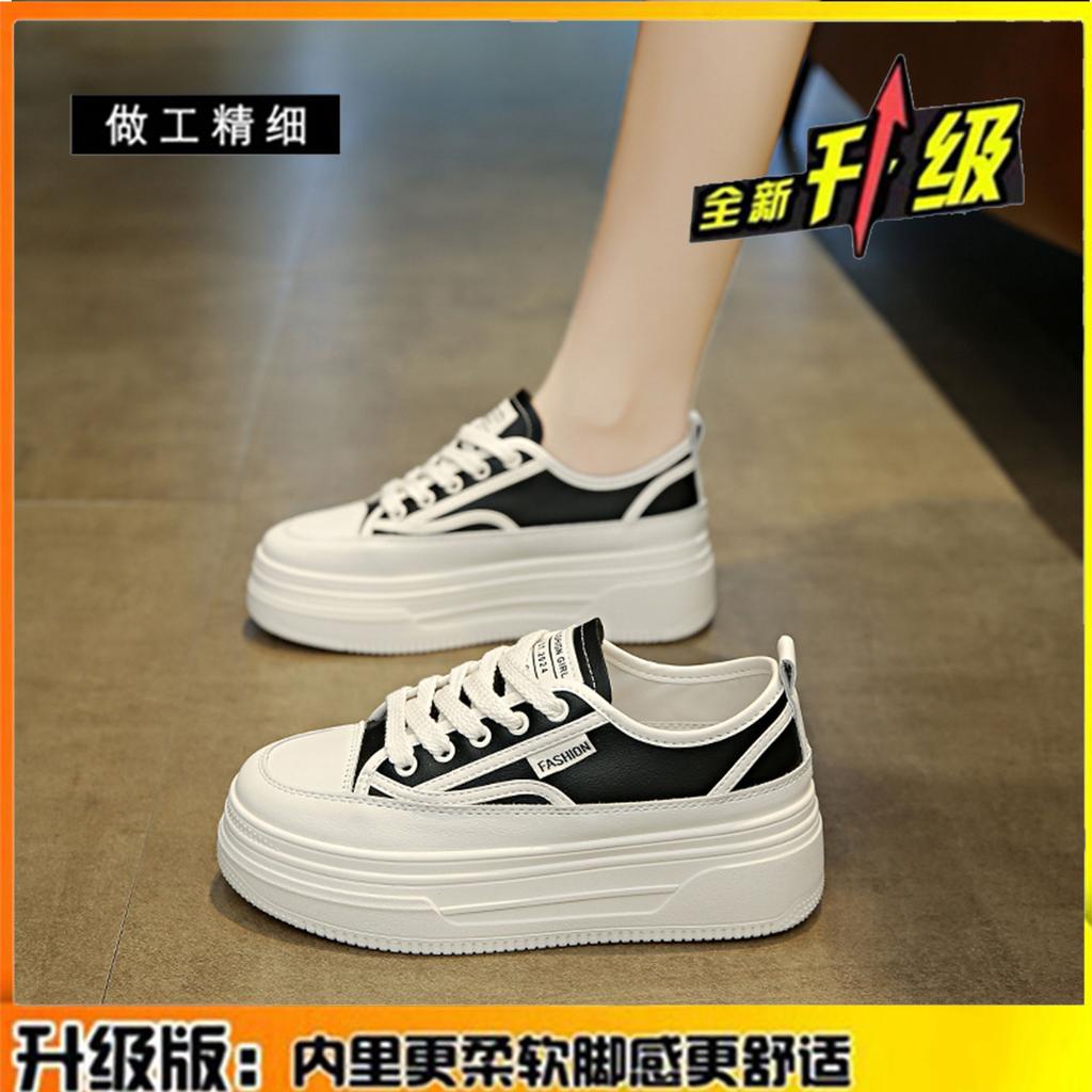 Thick-soled Heightening Little White Shoes Women's 2025 Spring New Muffin Women's Shoes Lightweight and Versatile Casual Sports Leather Board Shoes