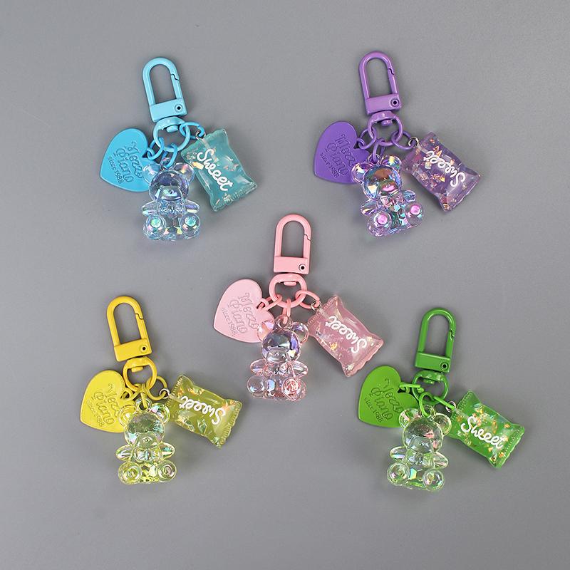 Cartoon Bling Heart Bear Animal Candy Keychain Keyring Creative Cute Bag Pendant