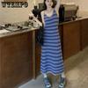Женские платья Сто в полоску в стиле ретро, ​​платья на бретельках, тонкое длинное платье до бедра с внутренней упаковкой, большие размеры