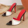 Pesstwei Summer Fashion Metal Decoration Pointed Peep Toe Women Slippers Sexy Thin High Heels Banquet Party Shoes