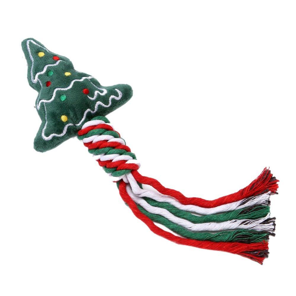 Snowman/Christmas Tree Christmas Dog Toys Plush Snowflake/Doughnut Shape Dog Squeakey Chew Toys Bite Resistant Cotton Ropes