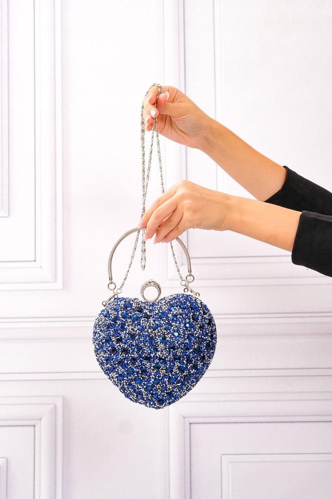Women's Stylish and Useful Evening Dress Bag Women's Heart Stoned Saxe Blue Evening Dress Bag