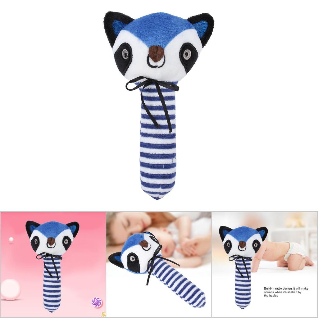 Cute Animal Baby Hand Bell Rattle Stick Infant Newborn Children Funny Plush ToysBlue