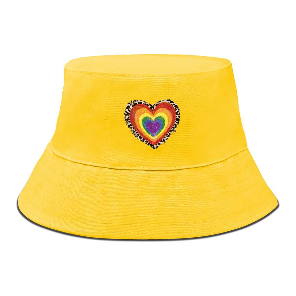 Bucket Hat With Concentric Heart Print , Colorful Valentine's Women's Cap Beach Trendy Unisex Basin Hat