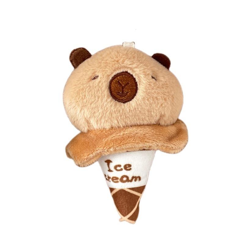 Capybara Plush Keychain Ice Cream Cone Cartoon Soft Creative Bag Pendant Desk Decor Doll Gift Stuffed Animal Accessories