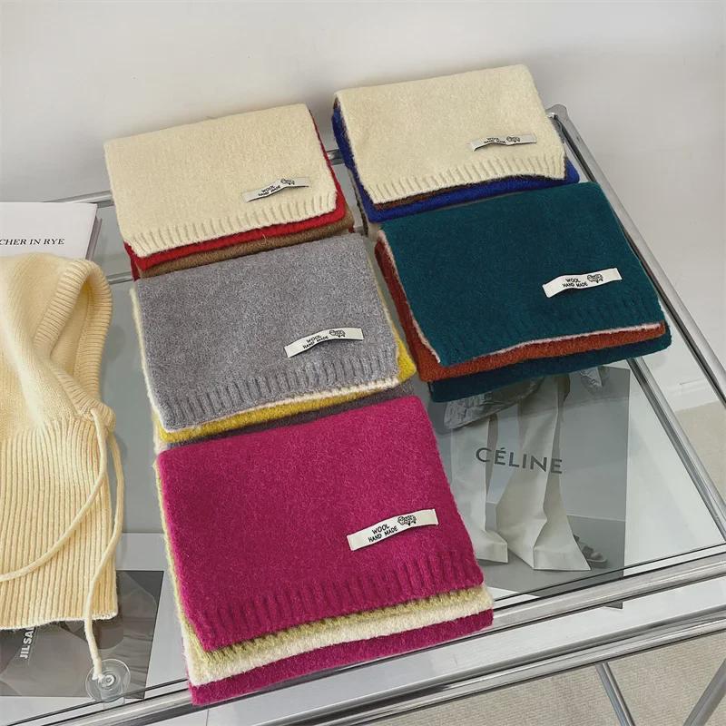 Women's Warm Korean-Style Rose Pink Wool Knit Scarf