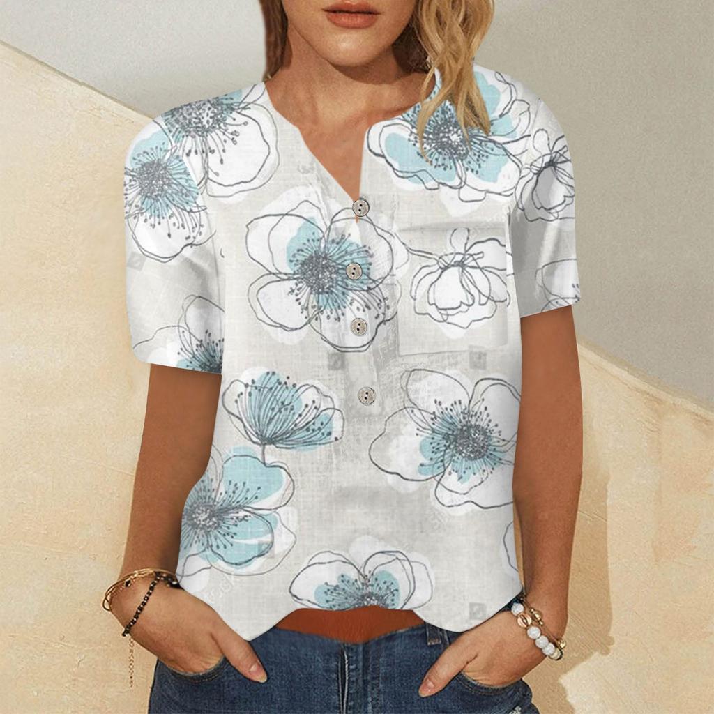 Женская модная рубашка с коротким рукавом с принтом на пуговицах на груди и кармане