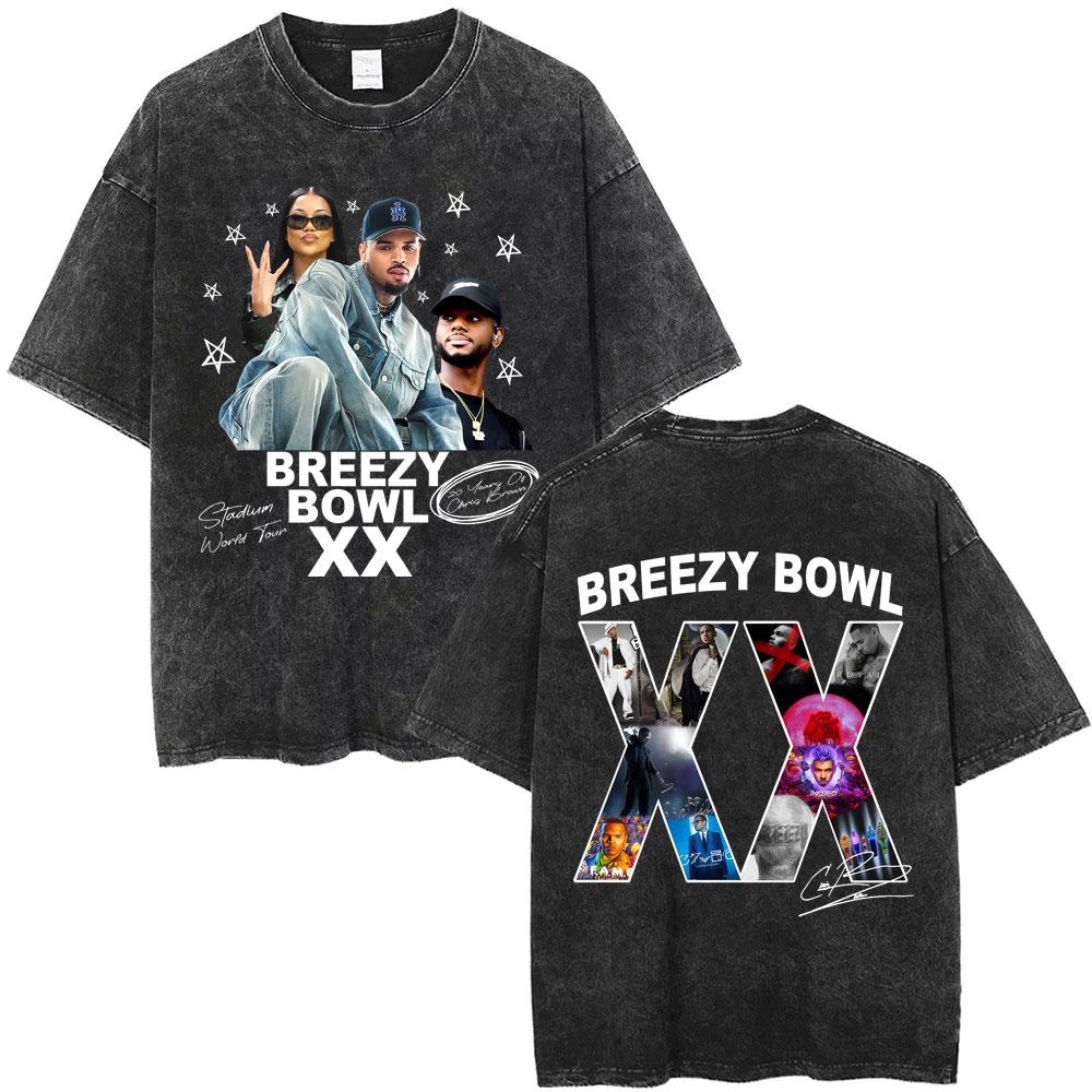 Рэпер Крис Браун Breezy Bowl XX Тур Винтажные стираные футболки Мужские Женские Хип-Хоп Модные Футболки Мужская Хлопок Ретро Футболка