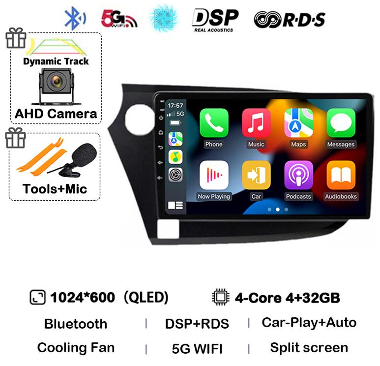 Android 14 Carplay Auto Автомагнитола для Honda Insight 2 2009 2010 2011 2012 2013 2014 Стерео Видео Мультимедийный Плеер GPS WIFI 4G