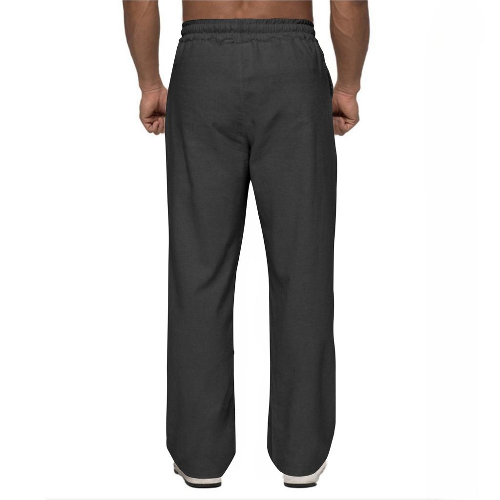 Мужские повседневные хлопково-льняные брюки, эластичный пояс на кулиске, летние пляжные брюки, легкие, свободного кроя, брюки для йоги