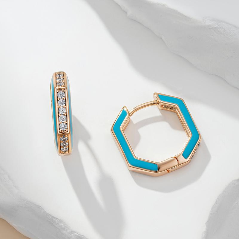 Серьги-кольца с синей эмалью, позолоченные, микроинкрустация, белый циркон, массивные ювелирные изделия для вечеринки