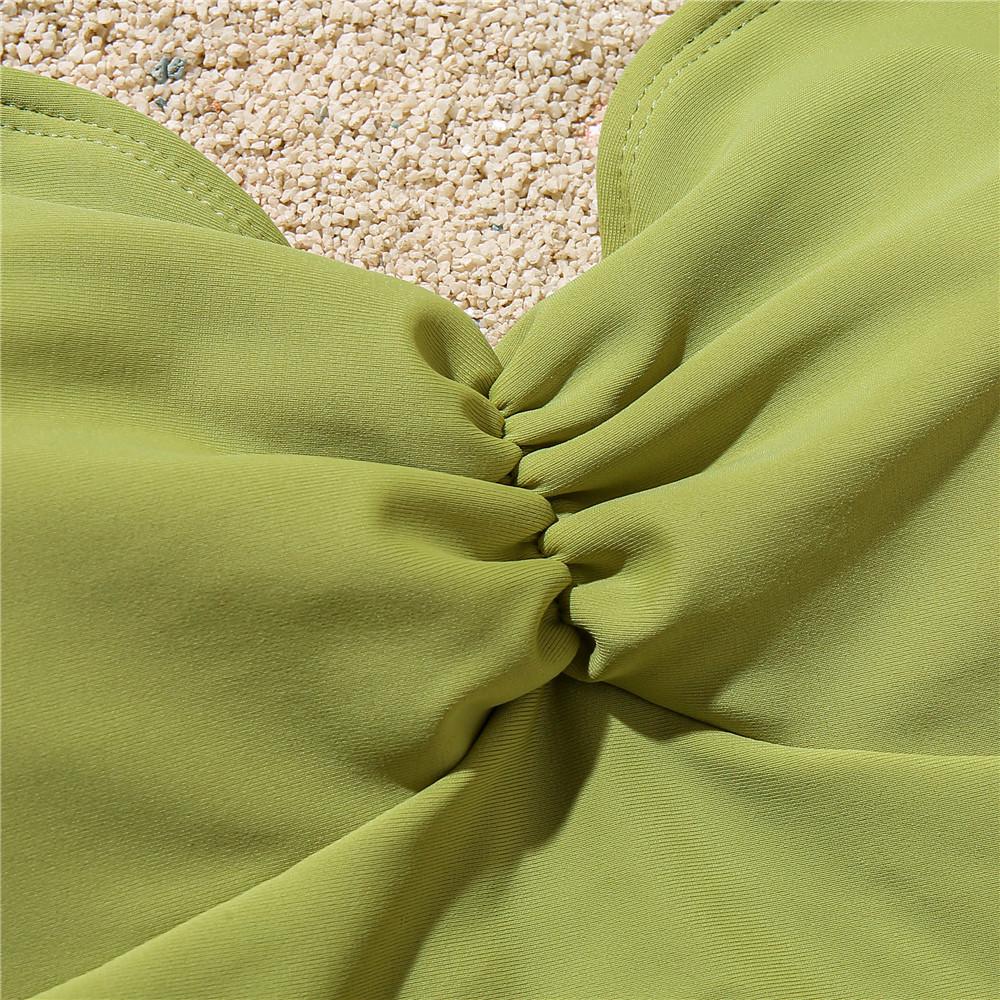 Shencai European-American Ruched Solid Color One-Piece Sexy Bikini Swimsuit for Women