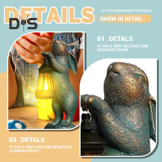 Садовая фигурка кролика с солнечным фонарем, комнатная и уличная статуэтка кролика из смолы, скульптура для патио, двора, лужайки, животного, пасхальное украшение, орнамент