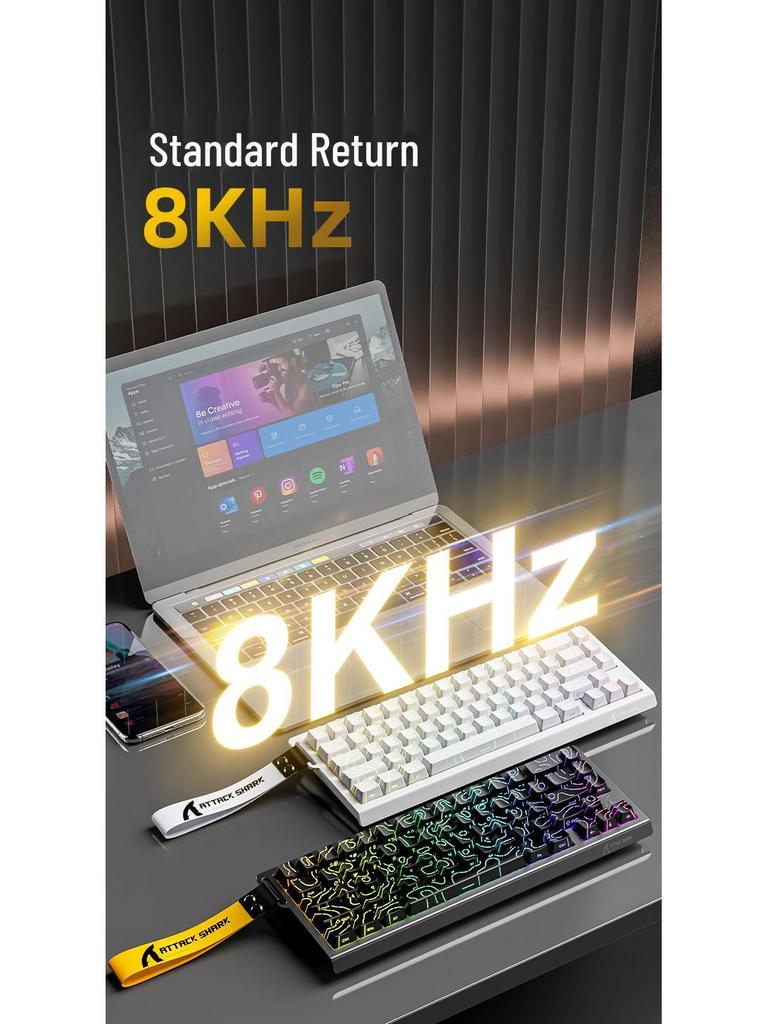 Механическая клавиатура Attack Shark X68HE с магнитными переключателями, контурной боковой гравировкой, проводной RGB-подсветкой, регулируемым ходом клавиш, низкой задержкой для киберспорта.