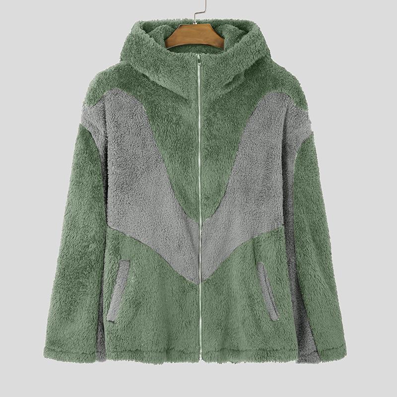 INCERUN Мужские толстовки с длинным рукавом и молнией с мехом, повседневные толстовки с высоким воротом в стиле пэчворк