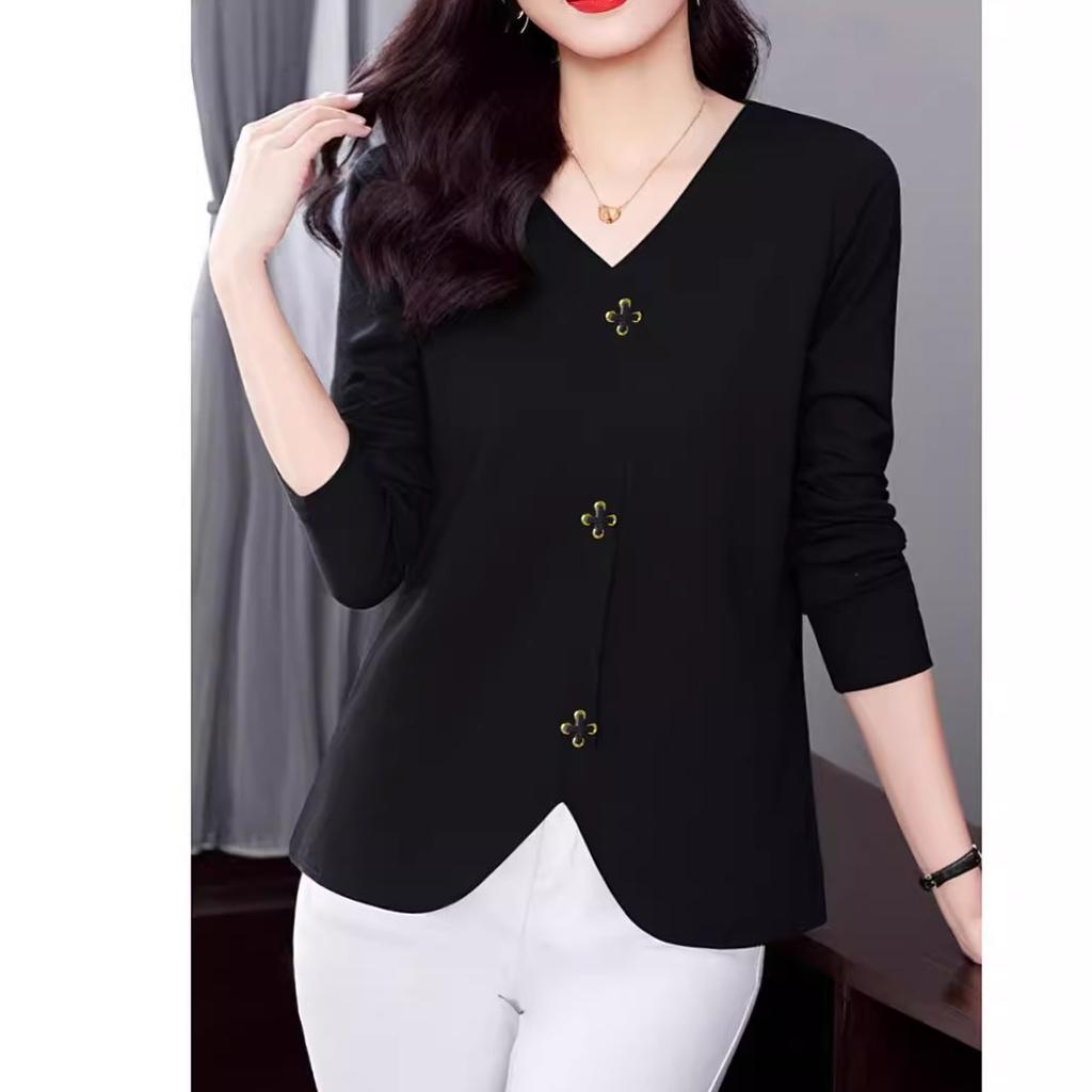 Футболка большого размера с длинными рукавами для женщин, женская осенняя тонкая свободная внутренняя рубашка, новая модная, замедляющая старение, утягивающая футболка