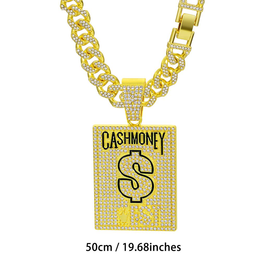 American CASH MONEY Dollar Sign Square Plate Dripping Oil Letter Necklace Pendant Cuban Chain