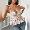 Women's Summer Flower Irregular Flounces Slim New Sexy Backless Lace Up Wrap Top
