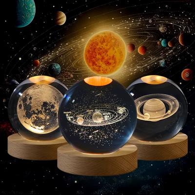 6 см 3D солнечная система хрустальный шар светодиодный ночник с питанием от USB Сатурн стеклянная сфера атмосферная лампа для спальни детская комната украшение дома подарок