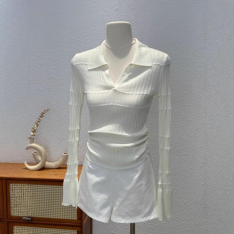 Нишевая вязаная рубашка с длинным рукавом с чувством дизайна женская осенняя облегающая и тонкая ло-рубашка уникальный популярный топ