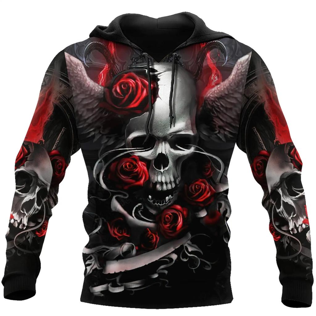 Spring Autumn Men's Hoodie Skull Graphics 3D Print Tops Fashion Unisex Sweatshirt Hip Hop Oversized Casual Clothing