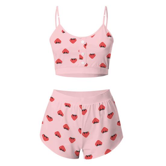 2 шт./компл., женский пижамный комплект, с круглым вырезом, без рукавов, с принтом, на бретелях, эластичный топ с высокой талией, облегающие шорты, домашняя одежда, жилет