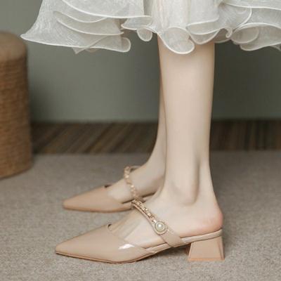 С острым носком, сумка-голова, полушлепанцы, уличная обувь, лето 2025, новинка, фея, толстый каблук, остроносые сандалии, туфли на высоком каблуке, шлепанцы