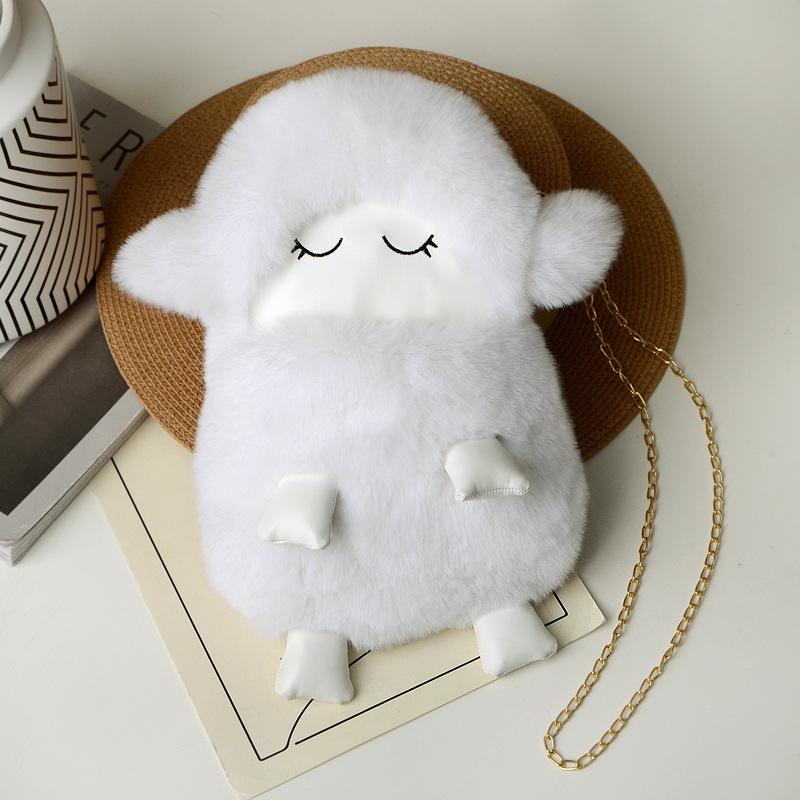 Cute Lamb Bag Wool Bag Change Bag New Autumn and Winter Cute Plush Doll Backpack Chain Messenger Bag Women's Bag