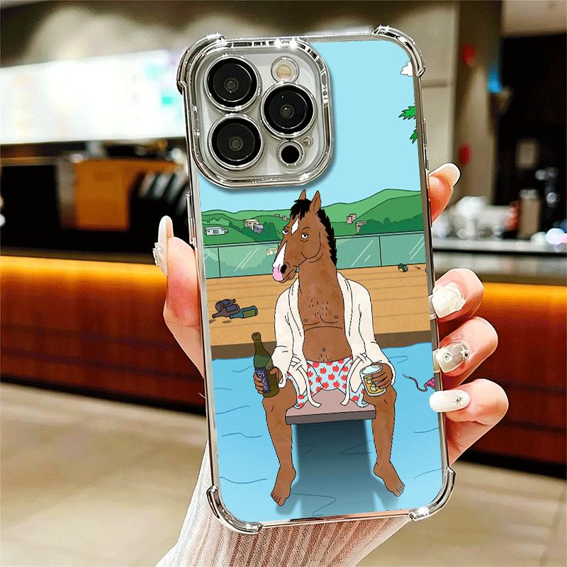 B-BoJack H-Horseman Смешной Позолоченный Чехол для Телефона Для Iphone 16 17 Pro Max Air 16E 14 15 Plus 12 13 Mini Защита от Падения Подушка Безопасности Чехол